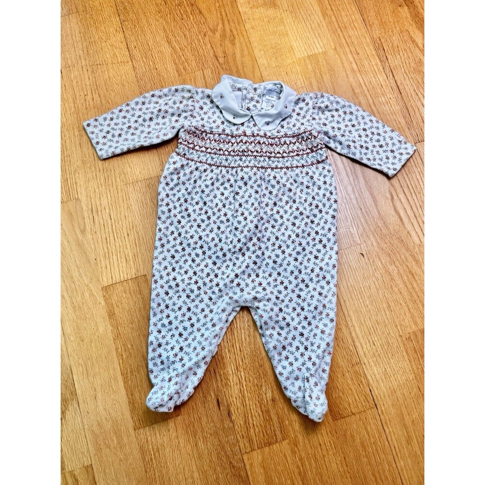 Ralph Lauren Vintage Baby Girl One Piece Romper Floral Collared White 3-6M